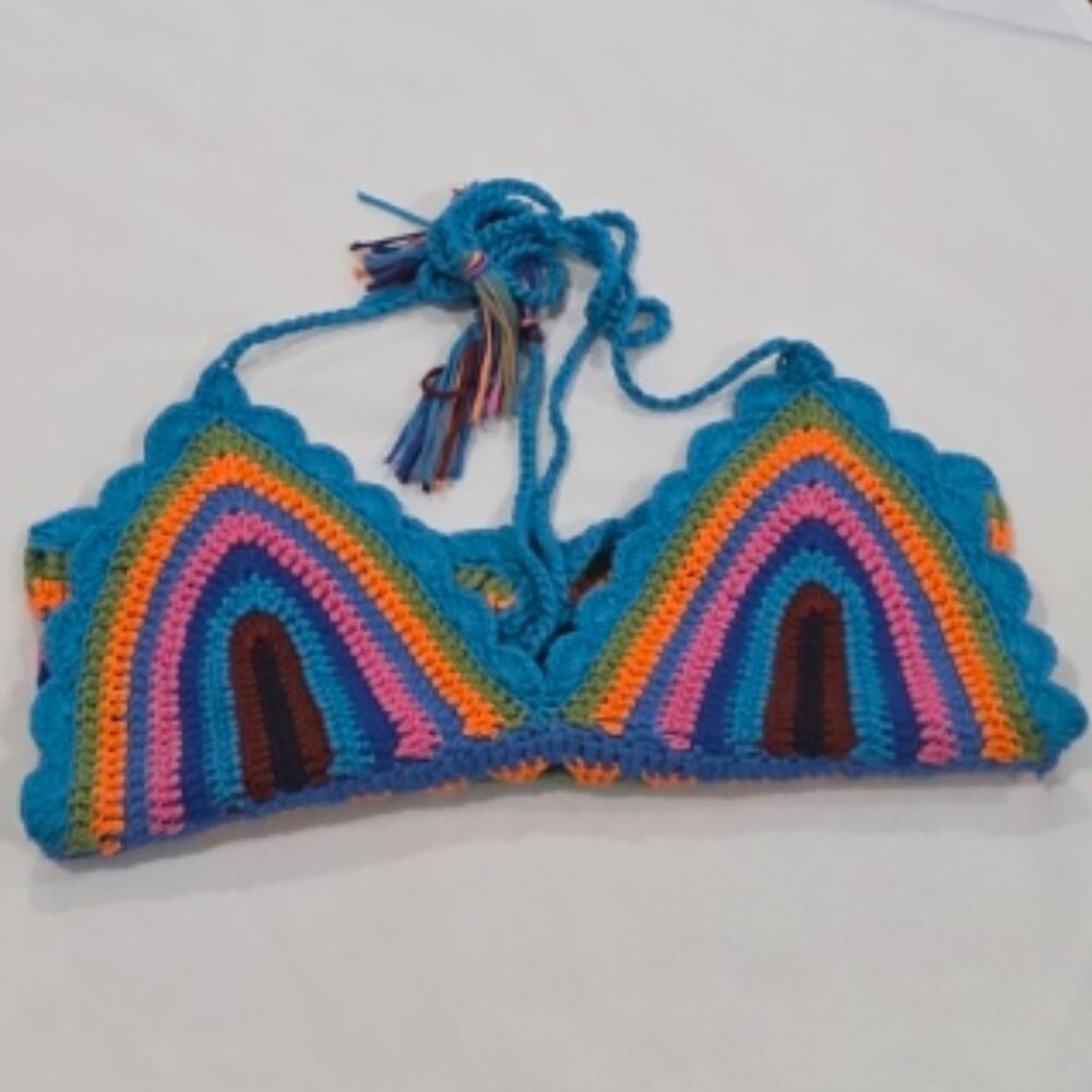 Bestto Boho Festival Crop Top Halter Bralette Size M L Rainbow Tassels - Picture 6 of 16